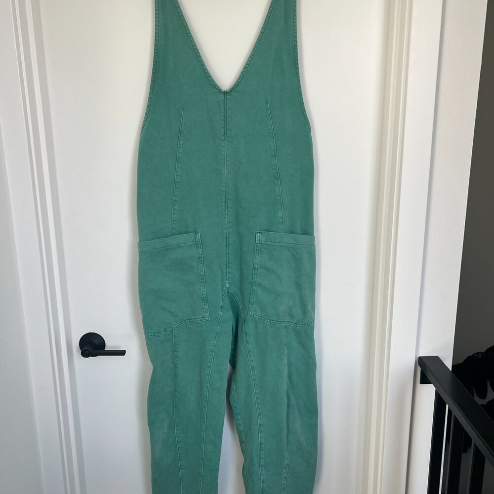 Free People High Roller Turquoise Denim Jumpsuit Size Small